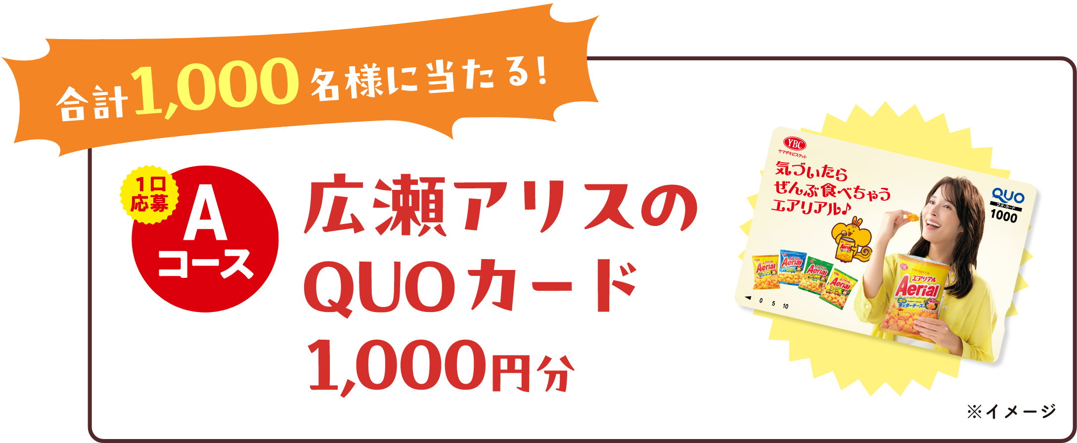 合計1000名様に当たる！1口応募Aコース　広瀬アリスのQUOカード1000円分